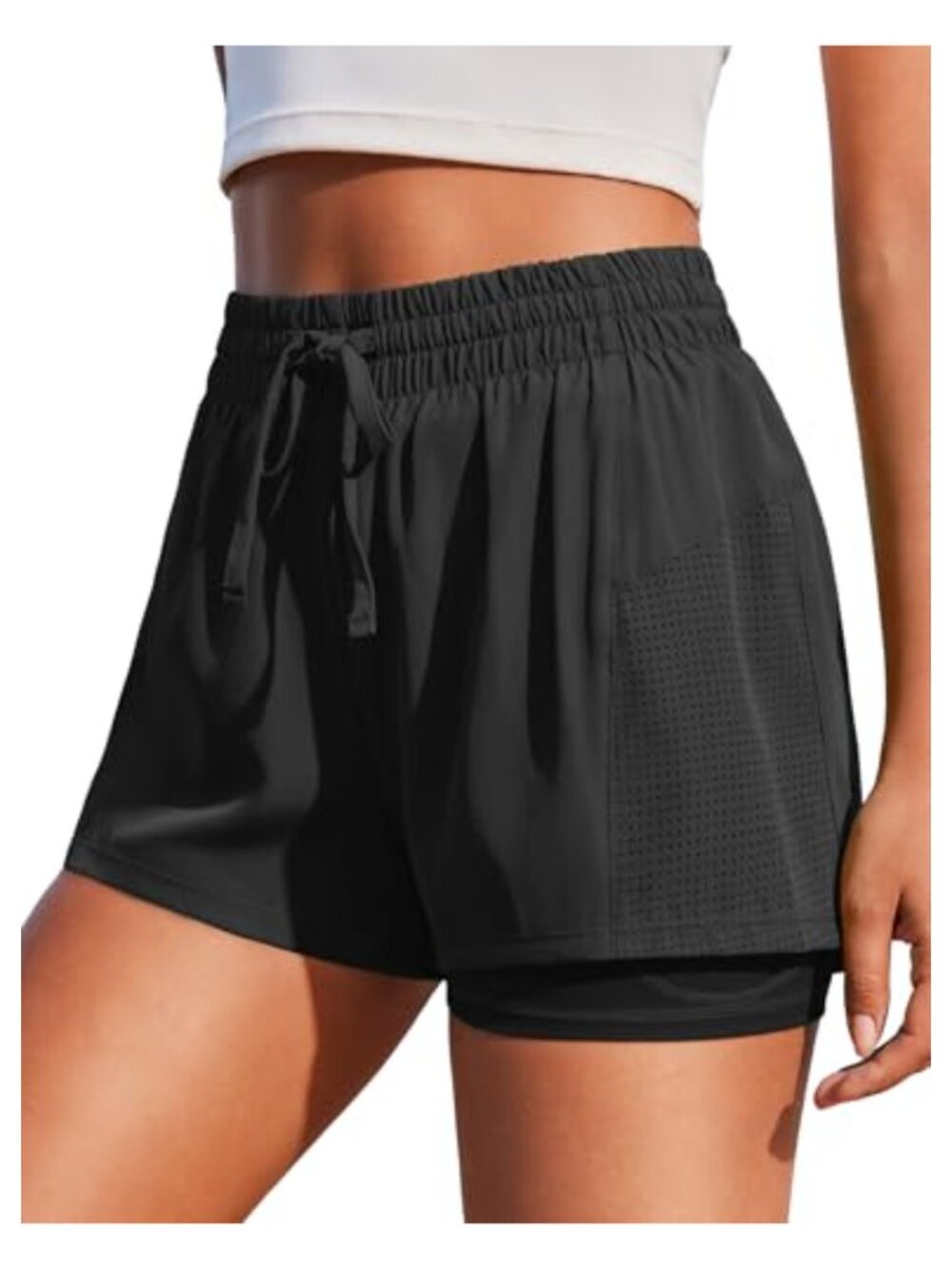 2 in 1 Athletic Workout Shorts High Waisted Running Gym Quick Dry